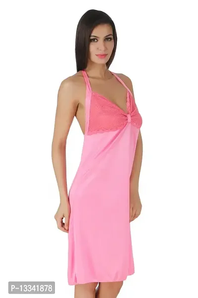 Fasense Exclusive Women Satin Nightwear Short Nighty DP134 A (Large, Pink)-thumb3