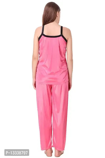 Fasense Women Satin Nightwear Sleepwear Top & Pyjama Set (Coral Pink, Medium)-thumb3