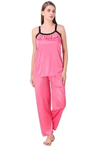 Fasense Women Satin Nightwear Sleepwear Top & Pyjama Set (Coral Pink, Medium)-thumb3