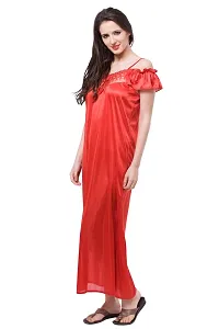 Fasense Women Satin nighwear Sleepwear Solid Long Nighty SR041 Color Red Size Large-thumb1