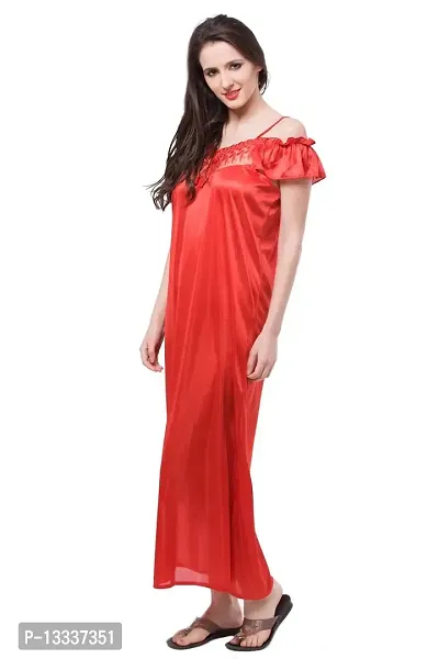 Fasense Women Satin nighwear Sleepwear Solid Long Nighty SR041 Color Red Size Large-thumb2