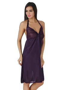 Fasense Exclusive Women Satin Nightwear Short Nighty DP134 A (Medium, Purple)-thumb2