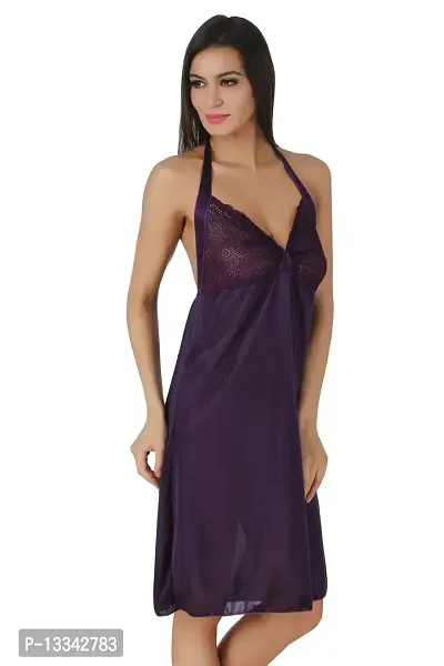 Fasense Exclusive Women Satin Nightwear Short Nighty DP134 A (Medium, Purple)-thumb3