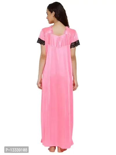 Fasense Women Lycra Satin Solid Nightwear Long Nighty KL011 A (Neon Pink, L)-thumb5