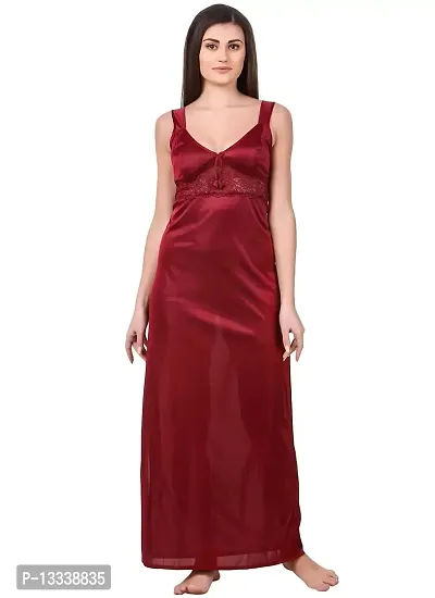 Fasense Women Satin Nightwear Sleepwear Solid Long Nighty SR048 Color Maroon Size Large