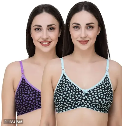 Fasense Leaf Print Medium Coverage Wire Free Non Padded Bra (Pack of 2 Color)
