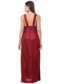 Fasense Women Satin Nightwear Sleepwear Solid Long Nighty SR048 Color Maroon Size Large-thumb2