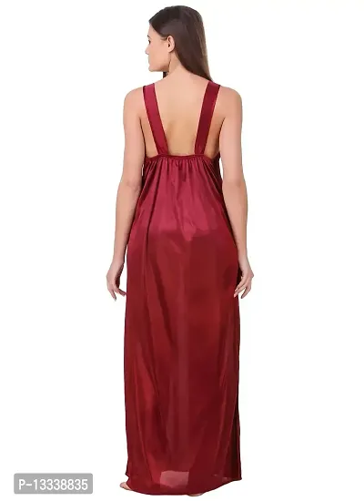 Fasense Women Satin Nightwear Sleepwear Solid Long Nighty SR048 Color Maroon Size Large-thumb3