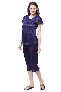 Fasense Women Satin nighwear nightsuits Solid top and capry Set SR045 Color Navy Blue Size Medium-thumb1