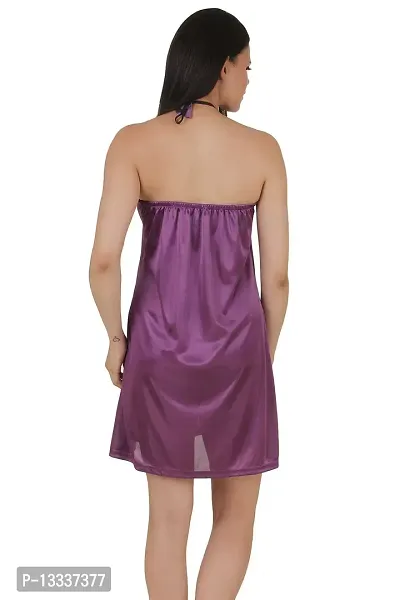 Fasense Exclusive Women Satin Nightwear Sleepwear Short Nighty DP081 (Large, Purple)-thumb4