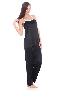 Fasense Women Satin Nightwear Sleepwear Top & Pyjama Set (Black and White, Medium)-thumb2