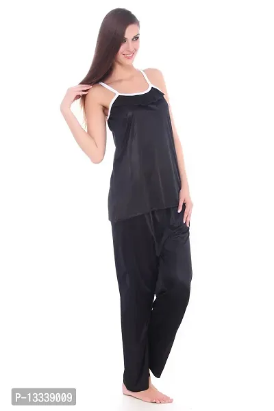 Fasense Women Satin Nightwear Sleepwear Top & Pyjama Set (Black and White, Medium)-thumb3