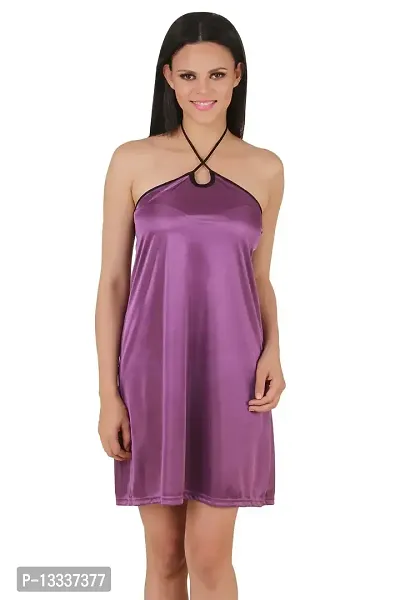 Fasense Exclusive Women Satin Nightwear Sleepwear Short Nighty DP081 (Large, Purple)-thumb0