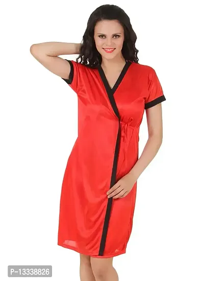 Fasense Exclusive Women Satin Nightwer Wrap Gown DP145 (Medium, Red)