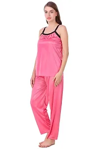 Fasense Women Satin Nightwear Sleepwear Top & Pyjama Set (Coral Pink, Medium)-thumb1