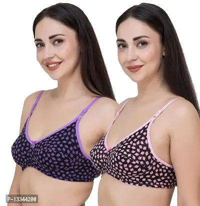 Fasense Leaf Print Medium Coverage Wire Free Non Padded Bra (Pack of 2 Color)-thumb5