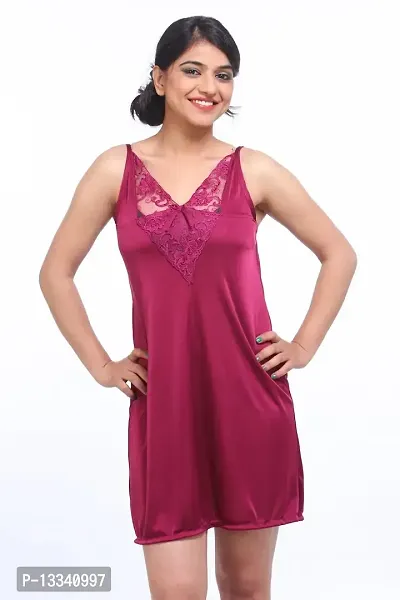 Fasense Women Satin Nightwear Sleepwear Short Nighty SR062 Color Wine Size Medium-thumb0