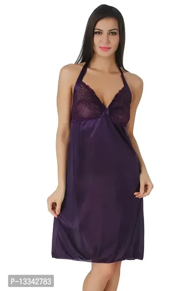 Fasense Exclusive Women Satin Nightwear Short Nighty DP134 A (Medium, Purple)-thumb0