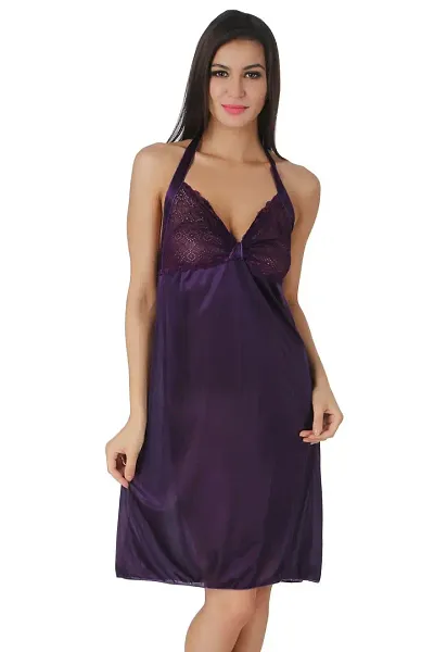 Satin Solid Babydoll Sexy Night Dress