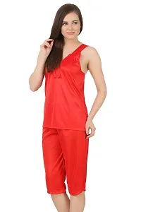 Fasense Women Satin Nightwear Nightsuits Top and Capry Set SR018 E Size Medium Red-thumb1