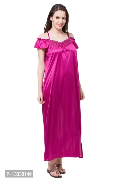 Fasense Women Satin nighwear Sleepwear Solid Long Nighty SR041 Color Wine Size Medium-thumb0