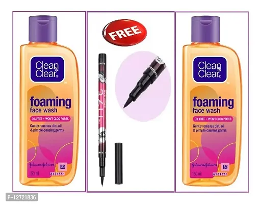 PACK OF 2 CLEAN AND CLEAR FOAMING FACEWASH 150ML + 36H EYELINER WATERPROOF