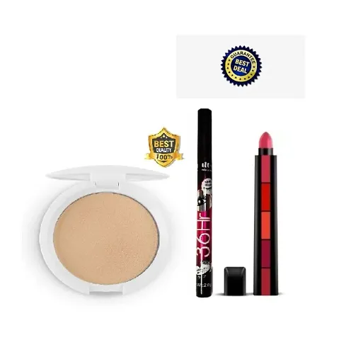 skin whitening matte compact + 36h eyeliner waterproof + five in one matte lipstick