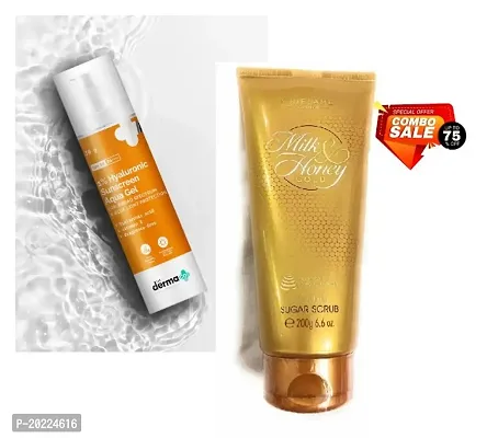 oriflame Milk  Honey Gold , smoothing Sugar Scrub 200ml + derma 1% hyaluronic sunscreen gel spa 50 pa+++ 50g-thumb0