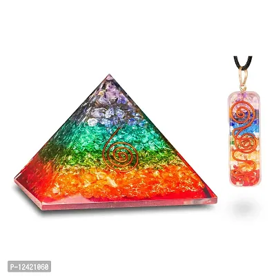 Prek Handmade 7 Seven Chakra Onyx Orgone Pyramid with Pendant Combo for Reiki Healing, EMF Protection , Positive Energy , Vastu and Feng Shui Size 2.5 -3 inch