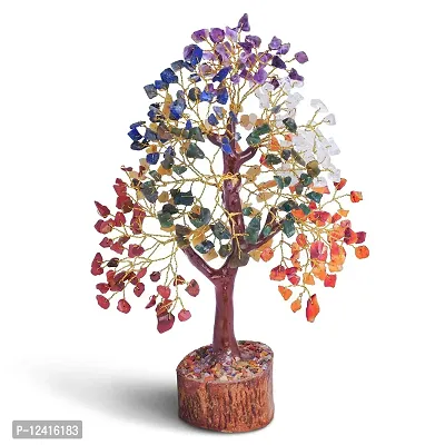 PREK Crystals Gemstones, Seven Chakra Crystal Tree Good Luck Show Pieces for Home Decor Items Decoration Bonsai Money Tree Plant Marriage Gift, Size 10-12 inches, Multicolor Golden Wire