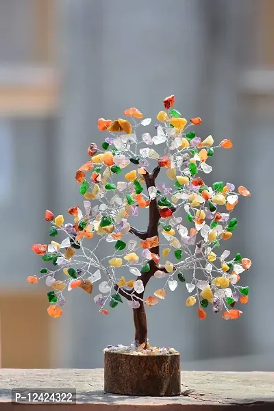 PREK Crystals and Stones, Mix 7 Chakra Crystal Showpiece for Home Decor Decoration Bonsai Money Tree, Size 10-12 inches, Multicolor Silver Wire. 1 Piece-thumb3