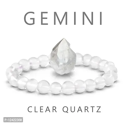 Clear Quartz Bracelet - Crystal Bracelet - Crystal Bangles - Bracelet for Women - Gemini Birthstones - For Good Luck - Stretchable - for Healing and Meditation (Clear Quartz)-thumb2