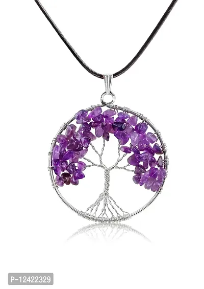 Amethyst Stone Natural Healing Crystals and Stones Crystal Pendants Necklace for Women Good Luck Charm Spiritual Gift for Him Her Jewelry for Women Men (Tree of life Silver)-thumb0