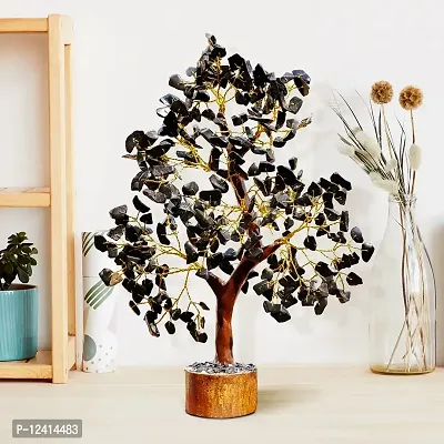 PREK Crystals and Stones, Black Tourmaline Crystal Showpiece for Home Decor Decoration Bonsai Money Tree, Size 10-12 inches, Black Golden Wire. 1 Piece