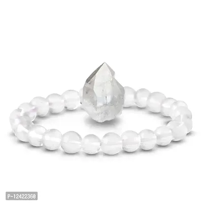 Clear Quartz Bracelet - Crystal Bracelet - Crystal Bangles - Bracelet for Women - Gemini Birthstones - For Good Luck - Stretchable - for Healing and Meditation (Clear Quartz)-thumb0