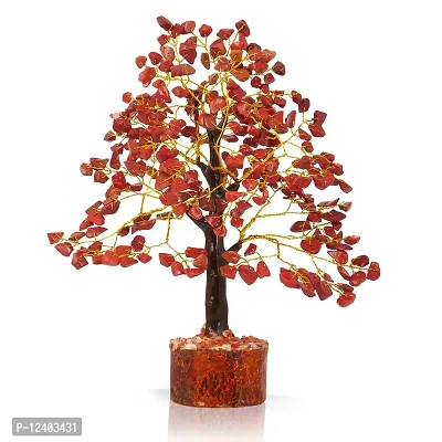 PREK Crystals and Stones, Red Japser Crystal Showpiece for Home Decor Decoration Bonsai Money Tree, Size 10-12 inches, Red Golden Wire. 1 Piece