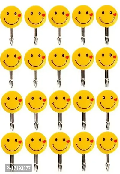 Plastic Self Adhesive Smiley Wall Hooks, Wall Sticker Hooks Load Capacity Up to1 kg, Set of 20 Pieces (20)