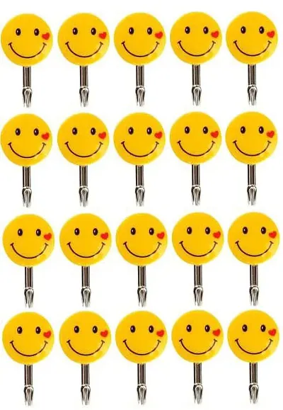 Plastic Self Adhesive Smiley Wall Hooks, Wall Sticker Hooks Load Capacity Up to1 kg, Set of 15 Pieces