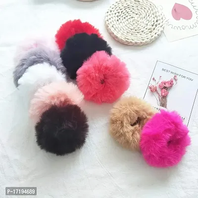 Barakath Faux Fur Hair Scrunchies Ties Furry Elastic Hair Bands Fuzzy Ponytail Holders for Girls and Women (Pack of 12) - Multicolor-thumb4