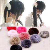 Barakath Faux Fur Hair Scrunchies Ties Furry Elastic Hair Bands Fuzzy Ponytail Holders for Girls and Women (Pack of 12) - Multicolor-thumb2