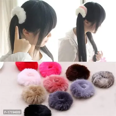 Barakath Faux Fur Hair Scrunchies Ties Furry Elastic Hair Bands Fuzzy Ponytail Holders for Girls and Women (Pack of 12) - Multicolor-thumb3