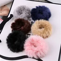 Barakath Faux Fur Hair Scrunchies Ties Furry Elastic Hair Bands Fuzzy Ponytail Holders Hair Accessories Gifts for Girls Women (Pack Of 6)-thumb2
