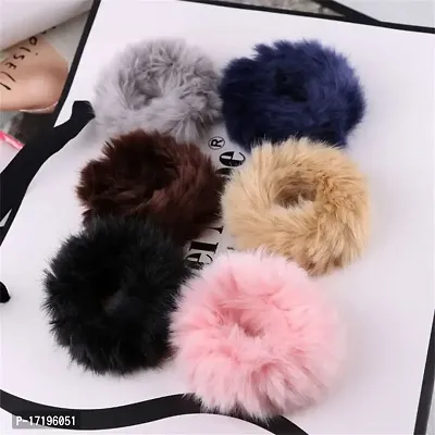 Barakath Faux Fur Hair Scrunchies Ties Furry Elastic Hair Bands Fuzzy Ponytail Holders Hair Accessories Gifts for Girls Women (Pack Of 6)-thumb3