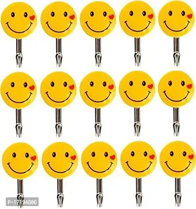 Plastic Self Adhesive Smiley Wall Hooks, Wall Sticker Hooks Load Capacity Up to1 kg, Set of 15 Pieces (15)-thumb0