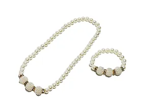 Barakath White Pearl with Bracelet Pearl Shell Necklace And Hair Band Set for Baby Girls-thumb1