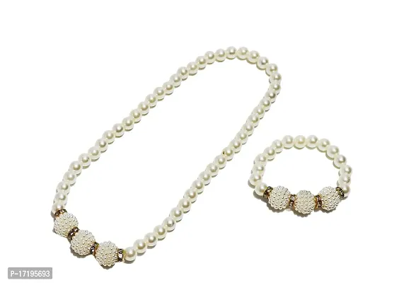 Barakath White Pearl with Bracelet Pearl Shell Necklace And Hair Band Set for Baby Girls-thumb2