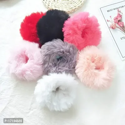 Barakath Faux Fur Hair Scrunchies Ties Furry Elastic Hair Bands Fuzzy Ponytail Holders for Girls and Women (Pack of 12) - Multicolor-thumb5