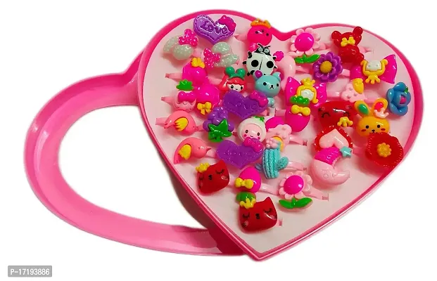 Barakath 36 PCS Kids Rings, Cute Cartoon Adjustable Jewelry Play Ring for Kids Girls Children comes in pink heart shape box Suitable for age 2 -10 yrs.-thumb2