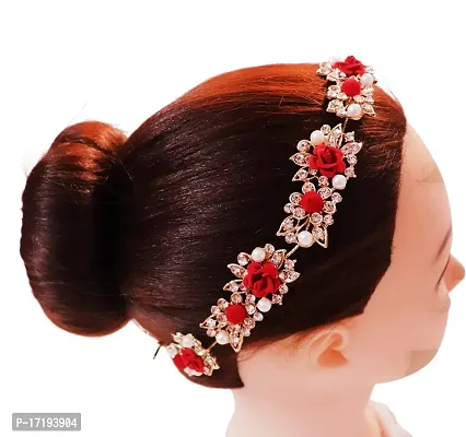 Hair Clip For Women Attractive Artificial Small Rose Flower And Diamond Studded Bridal Wedding Hair Clip Accessories/Hair Pins/Hair band/Juda/Pins for Women and Girls-thumb3