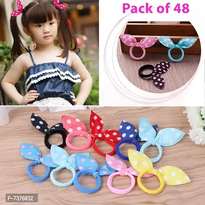 Women Girls Colorful Printing Rubber Band Cute Rabbit Ears Bowknot Floral Hair Rope P